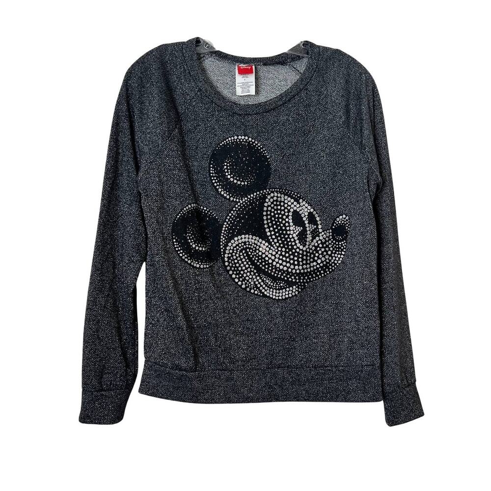 Disney Mickey Mouse Long Sleeve Metallic Pullover Sweatshirt Gray Juniors Large